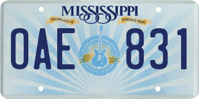 MS license plate OAE831