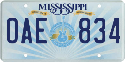 MS license plate OAE834