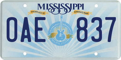 MS license plate OAE837