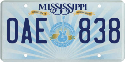 MS license plate OAE838