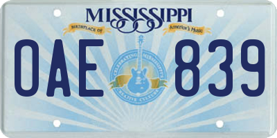 MS license plate OAE839