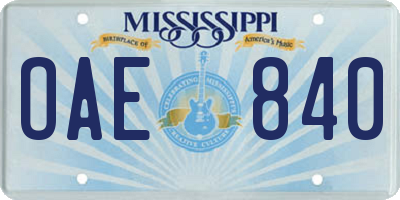 MS license plate OAE840