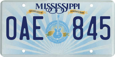 MS license plate OAE845