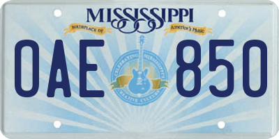 MS license plate OAE850