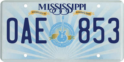 MS license plate OAE853