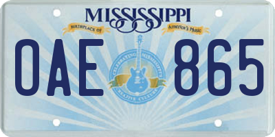 MS license plate OAE865