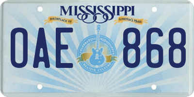 MS license plate OAE868