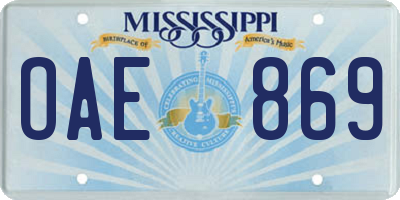 MS license plate OAE869