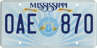 MS license plate OAE870