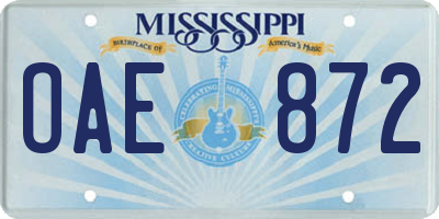 MS license plate OAE872