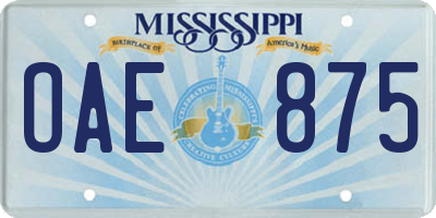 MS license plate OAE875