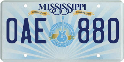 MS license plate OAE880