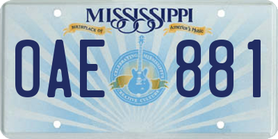 MS license plate OAE881