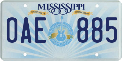 MS license plate OAE885