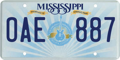 MS license plate OAE887
