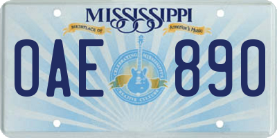 MS license plate OAE890