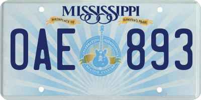MS license plate OAE893