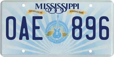 MS license plate OAE896