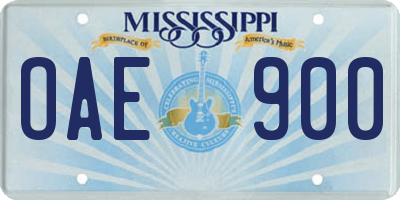 MS license plate OAE900