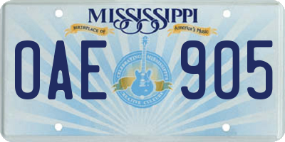 MS license plate OAE905
