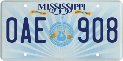 MS license plate OAE908
