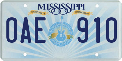 MS license plate OAE910