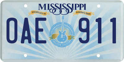 MS license plate OAE911