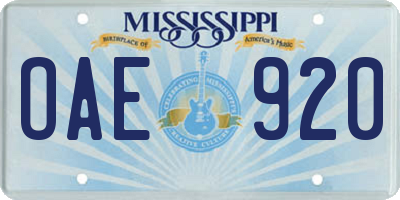MS license plate OAE920
