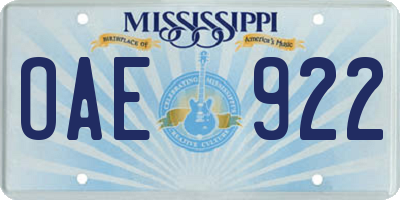 MS license plate OAE922