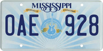 MS license plate OAE928