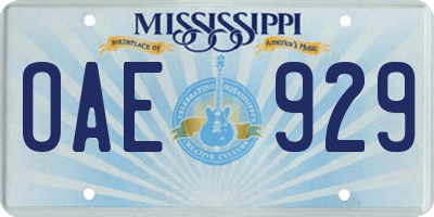 MS license plate OAE929