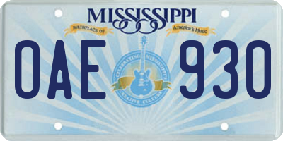 MS license plate OAE930