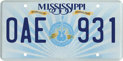 MS license plate OAE931