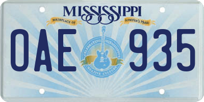 MS license plate OAE935