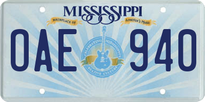 MS license plate OAE940