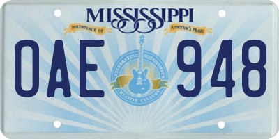 MS license plate OAE948