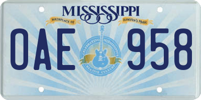 MS license plate OAE958