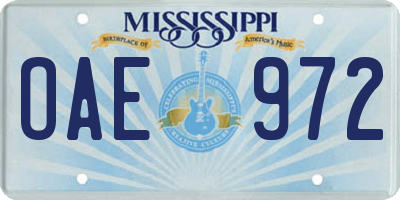 MS license plate OAE972