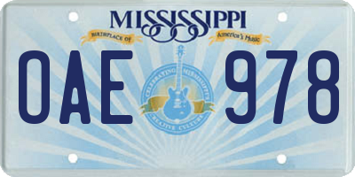 MS license plate OAE978