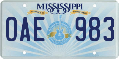 MS license plate OAE983