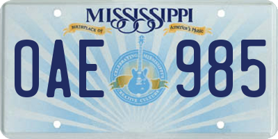 MS license plate OAE985