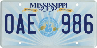 MS license plate OAE986