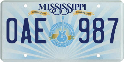 MS license plate OAE987