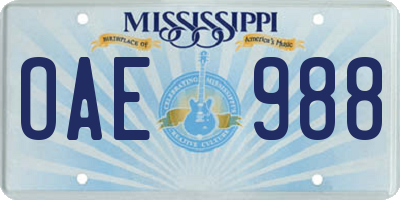 MS license plate OAE988