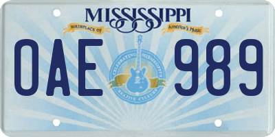 MS license plate OAE989