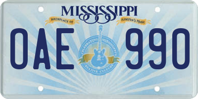 MS license plate OAE990