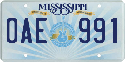 MS license plate OAE991