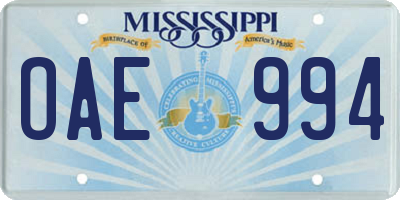 MS license plate OAE994