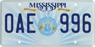 MS license plate OAE996