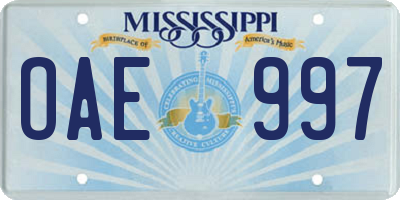 MS license plate OAE997